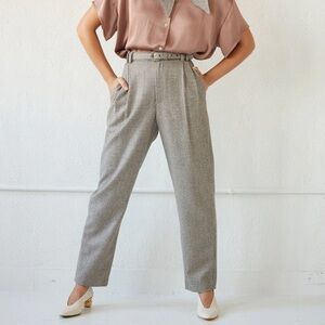 High-Waist Plaid Tapered Pants in Light Gray